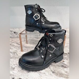 Harley Davidson vintage Black Leather Motorcycle Ankle Boots women's Sz 5.5